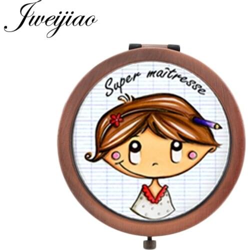 Youhaken French word metal Round small mirrors for girls Merci Maitresse Decoration Folding Vanity mirror CT319