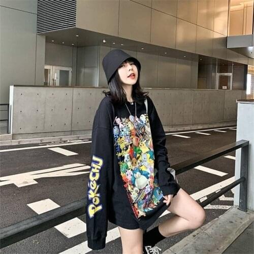 Autumn Harajuku Tshirt Jumpers women Streetwear Cartoon Pokemon Females Amine Print Streetwear Funny Print Fashion Punk Tops