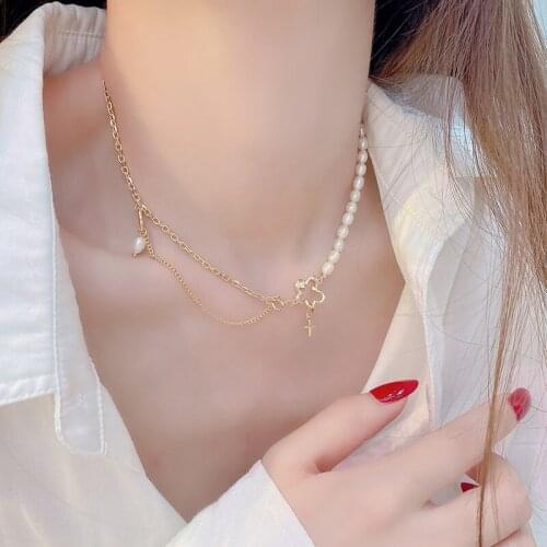 Elegant Natural Baroque Pearls Choker Necklace for Women Gold Plated Chain Clavicle Necklace Party Jewelry 2021 New