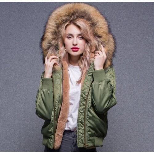 JANEFUR Natural Raccoon fur coat Women Winter Jacket with Hood Liner Detachable Warm Loose Outerwear