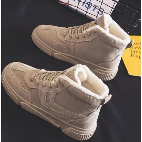 Winter Plus Velvet Thick Warm Cotton British Style High-top Martin Boots Korean Mens Shoes Mid-cut Snow Boots Tooling Boots