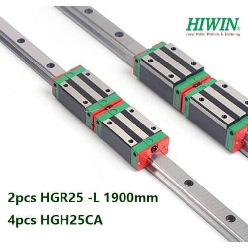 2pcs 100% Original New Hiwin HGR25 -L 1900mm linear rail + 4pcs HGH25CA linear narrow blocks for CNC router