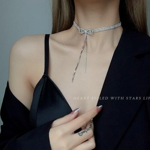Zeojrlly Women Chains Necklaces Casual/sporty Link Chain Crystal Bowknot All Compatible Party Necklace Fenale Elegant Jewelry