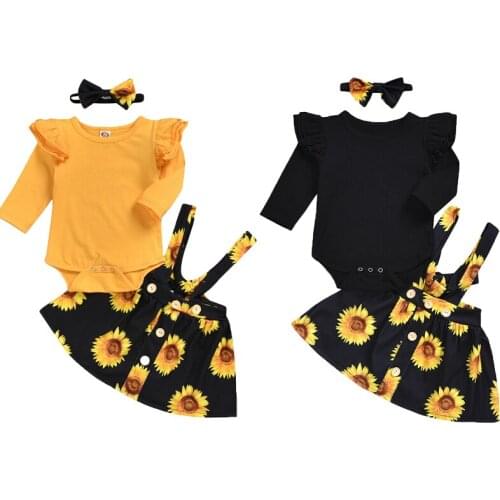 Pudcoco Fast Shipping 0-24M 2PCS Toddler Baby Girl Clothes Set Solid Cotton Lace Long Sleeve Top Print Floral Skirt Strap Outfit