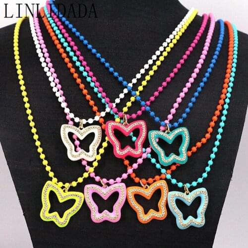 5Pcs Dainty Butterfly Shape Colorful Enamel Charms Pendant Balls Bead Necklace For Women Gift Jewelry Choker