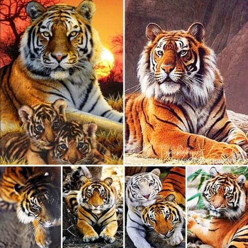 5D DIY Diamond Painting Animals Tiger Kit Full Drill Square Embroidery Mosaic Art Picture of Rhinestones Home Decoration Sale