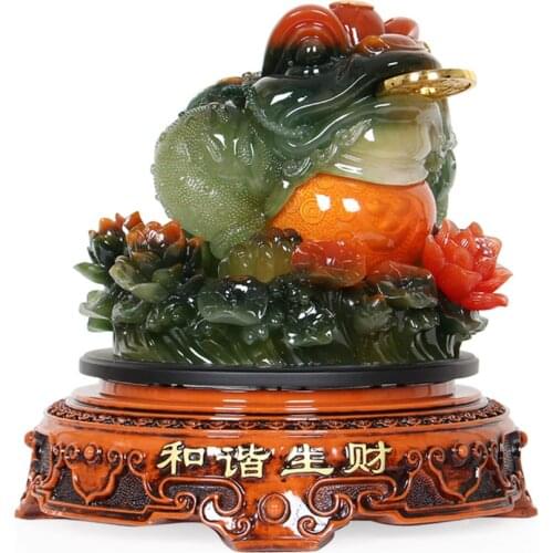 Large Size Feng Shui Toad Statue Attract Wealth Dark Green Three Legs Frog Figurines On Chinese Coins Good Luck Charms Lucky 15
