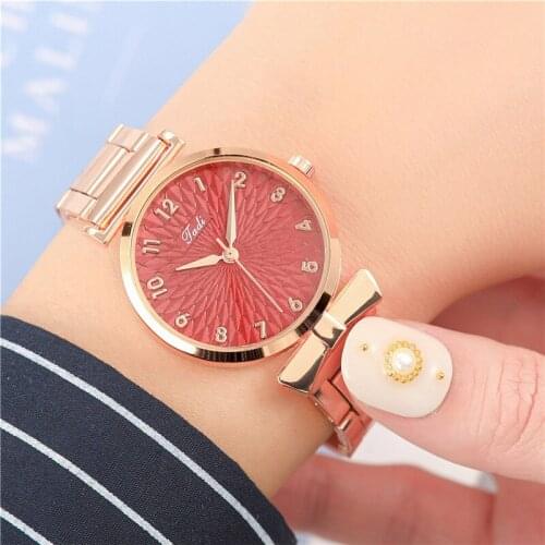 Fashion simple ladies watch personality bowknot petal shading steel watch simple digital watch leather quartz ladies watch gift