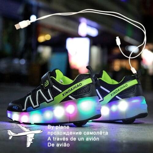28-40 Pink Black USB Charging Fashion Girls Boys LED Light Roller Skate Shoes For Children Kids Sneakers With Wheels One wheels
