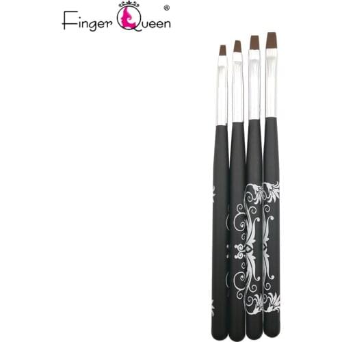 Fingerqueen Flat Head UV Gel Nail Brush Nail Polish Brush Black Wooden Handle Carved Painting Brush #2#4#6#8 Manicure Tools