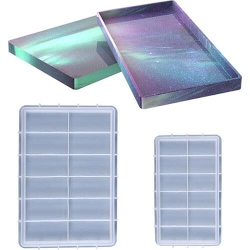 1Pc New DIY Resin Epoxy Mold Rectangular Coaster Tea Container Tray Silicone Mold Household Storage Tray