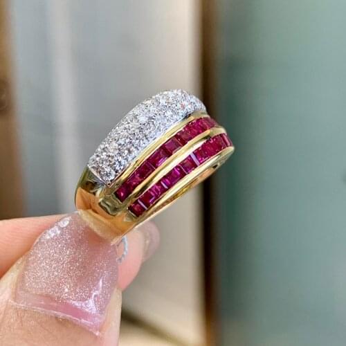 XHD516 Solid 18K Gold Nature Red Ruby Gemstones and diamonds Rings for Women Fine Jewelry Presents the Six-word Admonition
