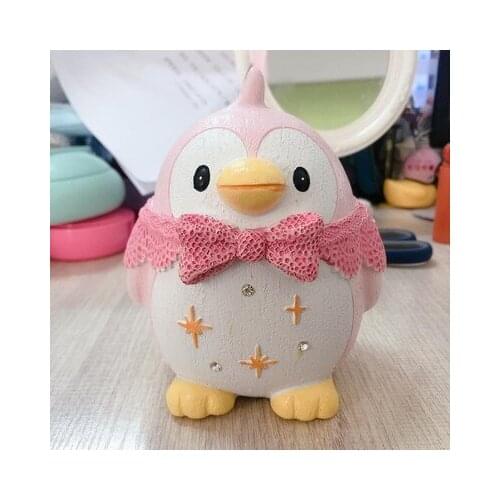 Kawaii penguin Girly Pink piggy bank Resin Rhinestone Decoration Home Ornaments Christmas Valentines day Gift for girlfriend
