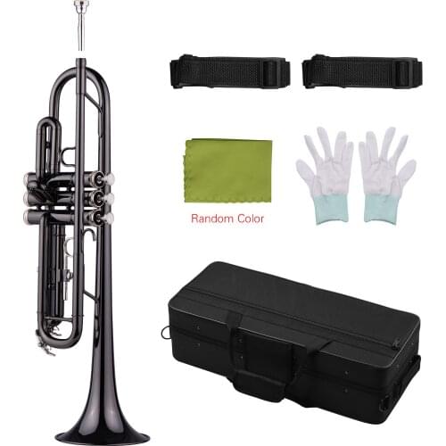 Muslady Brass Plated Black Bb Trumpet Sets Musical Trumpet for Beginners with Hard Case Straps Mouthpiece Gloves Polishing Cloth