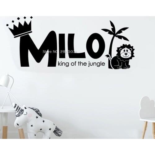 60*25cm Little Lion Custom Name Wall Sticker For Boy Rooms Vinyl Wall Lettering Words Nursery King of Jungle Animal Decor LC1255