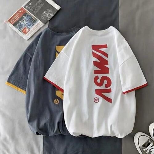 2021 New Summer Mens Short Sleeve Loose T-shirt Hong Kong Style Fashion Clothes Handsome Mens Five Sleeve Mens T