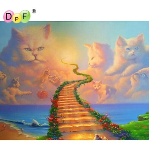 New arrive diy diamond painting embroidery Cat ladder scenery cross stitch pasted square full drill Mosaic pattern home decor
