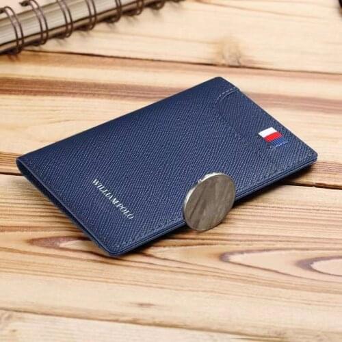 New Genuine Leather Men Slim Wallet Luxury Brand Card Clip Slim Leather Wallet Retro Short For Men