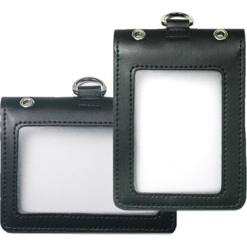 Transparent Multifunction Card ID Holder Double Layer Genuine Leather Badge Case Black Two Decks for Pilot Aviator Airmen Flight