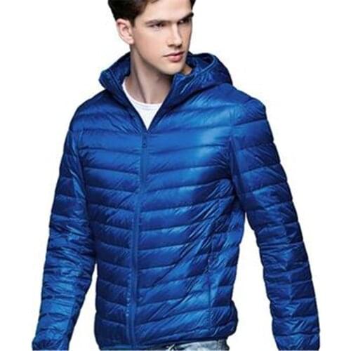 Winter Men Ultralight Thin Down Jacket White Duck Down Hooded Jackets Long Sleeve Warm Coat Parka Male Portable Outwear Oversize