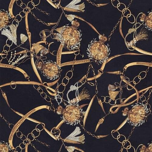 Gold Chain Printed Polyester Twill Fabric Brand Fashion Shirt DIY Cloth Fabrics by the Meter for Dress Sewing Material