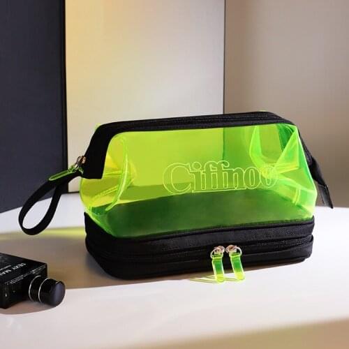 Toiletry Bag Men Large Green Transparent TPU Portable Waterproof Makeup Organizer Women Dry Wet Separation Travel Cosmetic Bags