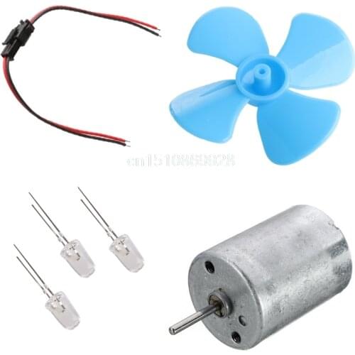 Wind Turbine Generator DIY Kit Micro Motor+Diode Plug Four Blue Leaf Paddle