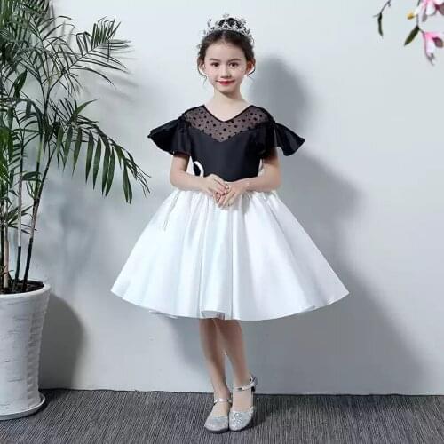 Flower Girl Dresses Vintage Criss-Cross Backless O-Neck Princess Knee-Length Jersey Luxury Black Elegant Kids Party Gown H553