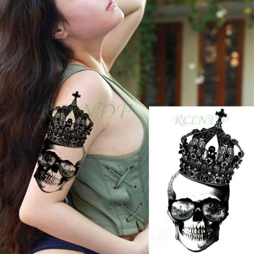 Waterproof Temporary Tattoo sticker skull head crown cross big size black flash tatoo fake body art tatto for Girl Men Women