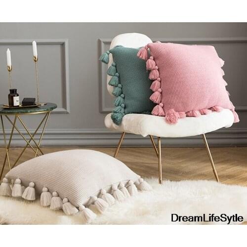 Knit Cushion Cover Solid Ivory Grey Pink Ivory Green Solid Pillow Case 45*45cm Soft For Sofa Bed Nursery Room Decorative