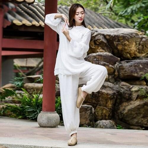Women yoga wear cotton loose Tai chi Suit Kungfu Wushu Martial arts Uniform Wing Chun Meditation Suit clothes wide cuff Tai chi