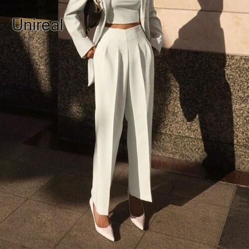 Unireal 2021 Summer Women Blazer Pants High Waist Casual Trousers Streetwear Fashion White Suit Pants