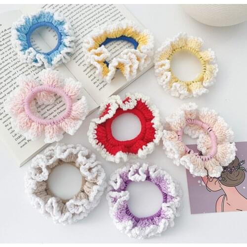 Women Elastic Hair Bands For Women Cute Wool Weave Flower Girls Scrunchie Hair Ties Kawaii Headband Hair Accessories