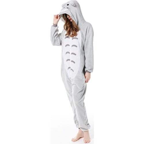 Winter Flannel Kigurumi Women Men Onesies Cute Cartoon Animal Totoro Neighbor Pajamas Set Unisex Pyjama Pijama Sleepwear