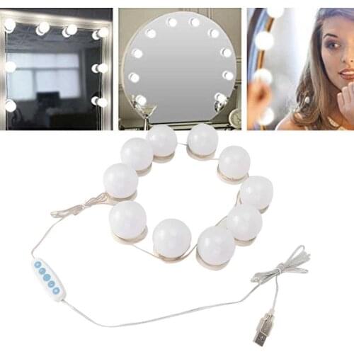 10Pcs Makeup Kit USB LED 5 Color Temperature Light Bulb Adjustable Brightness Makeup Lamp Beauty Tabletop Vanity Mirror Tools