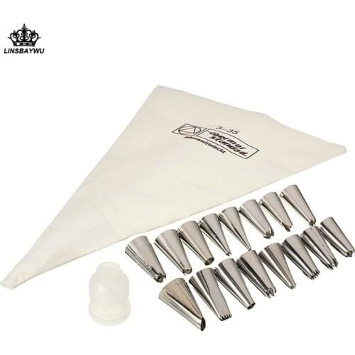 18Pcs/Set Cotton Icing Piping Pastry Bag + 16 Stainless Steel Nozzles Set +1 Converter DIY Cake Decorating Tool Bakeware Dessert