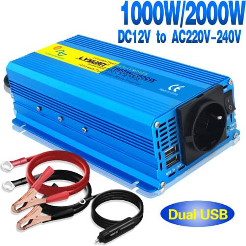 2000W Highly Efficently Pure Sine Inverter 12v 220v Converter 2 USB EU Socket Inverter Adapter