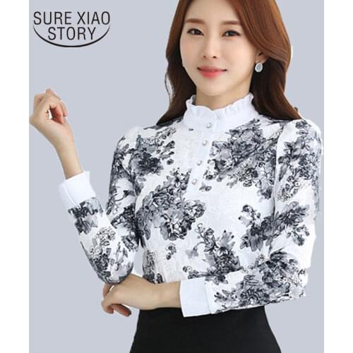 2021 women lace blouse shirt Autumn & Winter Korean Fashion women Shirts Long Sleeve Lace Blouses Slim Women Shirt top 883A 25
