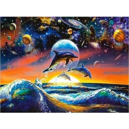 5D DIY Diamond Painting "Animal Dolphin Sea World" Embroidery Full Round Diamond Cross Stitch Rhinestone Mosaic Painting Decor