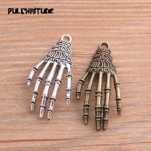 6pcs 21*43mm Two Color Skull Claw Charms Halloween Pendant Findings Accessories DIY Vintage Choker Necklace