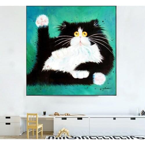 Abstract Cartoon Animal Cat Wall Art Paintings Print On Canvas Posters and Wall Picture for Kid Room Home Decor Interior Cuadros