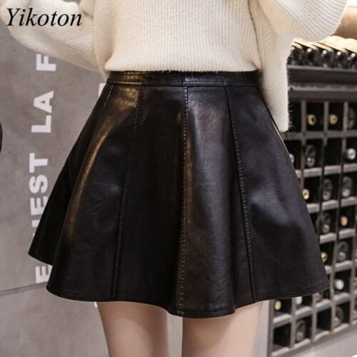 Ball Gown PU Leather High Waist Sashes Female Short Skirt Shorts Women Mini Skirts Autumn Winter New Korean Fashion Sexy Skirt