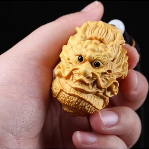 CCZHIDAO Dragon statue Zodiac room decoration wooden bad dragon sculpture Buxus boxwood wood statues for gift