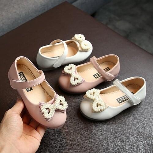 Pearl Bow Design Princess Flats Shoes Soft Soled Baby Shoes Girl Walking 2021 Baby Girl Anti-Slip Casual Walking Shoes