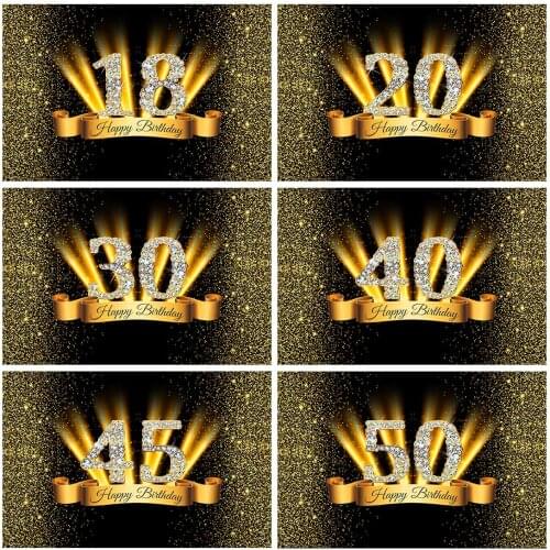 Happy Sweet Glitter Custom Name Backdrops 18 25 30 40 50 55th Birthday Gold Dots Banner Photo Studio Backgrounds Party Photocall