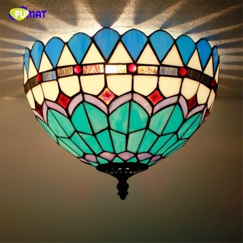 FUMAT Tiffany European Ceiling Lamps Pastoral American Living Room Resturant Ceiling Lights Stained Glass Lightings For Bed Room