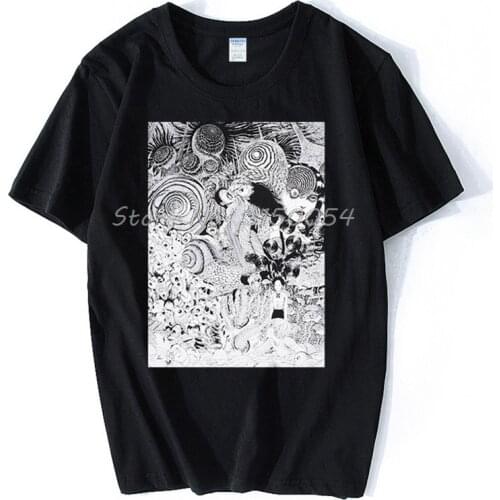 Junji Ito Uzumaki T-Shirt Summer Men Cotton O-neck Tshirt Anime T Shirt Hip Hop Tees Harajuku funny