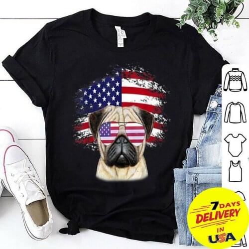 Patriotic American Flag Pug T-Shirt Black Full Size S - 3Xl 2019 Unisex Tees