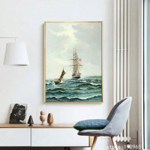 Cotton no frame classical boat wave seascape canvas printings oil painting printed on cotton home wall art decoration picture