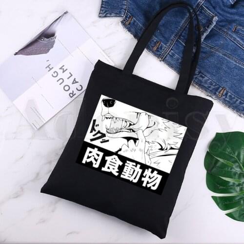 Cartoon Anime Manga Legoshi Beastars Wolf Deer Black Canvas Print Shopping Bags Girls Fashion Life Casual Pacakge Hand Bag